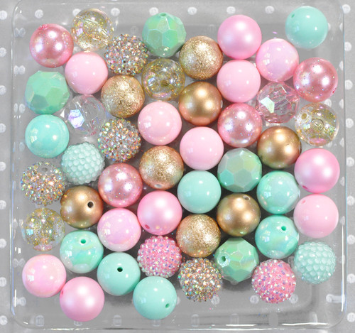 Pink, mint, and gold bubblegum bead wholesale kit