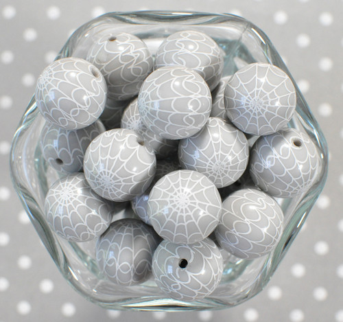 Whole Bag 20mm Grey Spider Web print bubblegum beads Whole Bag 20mm Grey Spider Web print bubblegum beads