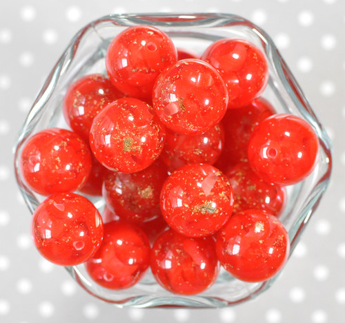 20mm Red gold flake bubblegum beads
