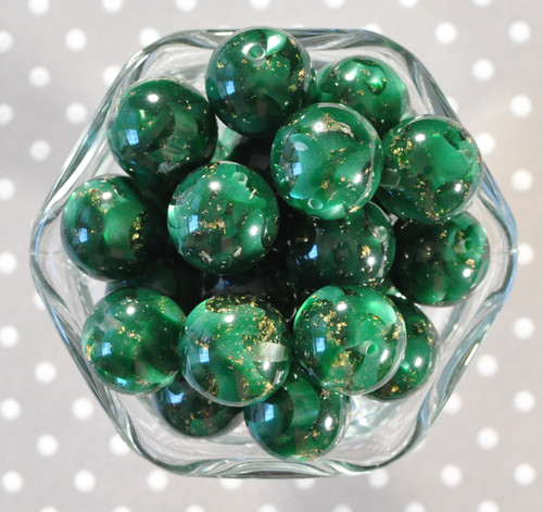 20mm Green gold flake bubblegum beads