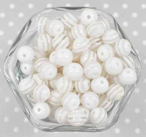 12mm White stripe bubblegum beads