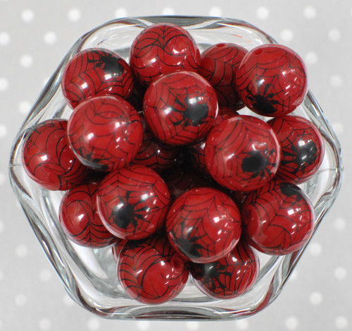 20mm Red spider web printed bubblegum beads