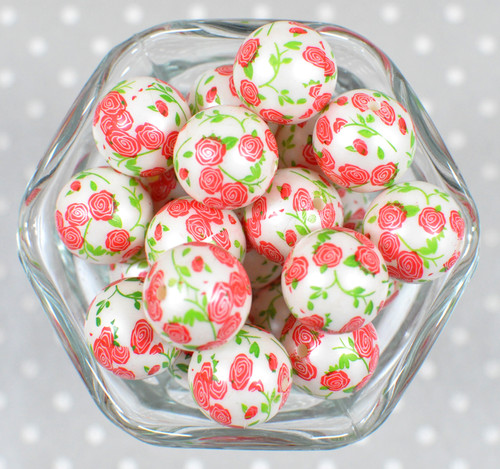 20mm Roses printed bubblegum beads