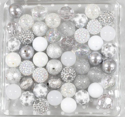 Silver snowflake bubblegum bead bulk mix