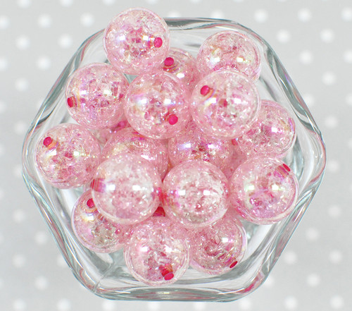 20mm Shocking Pink barrel AB crackle bubblegum beads