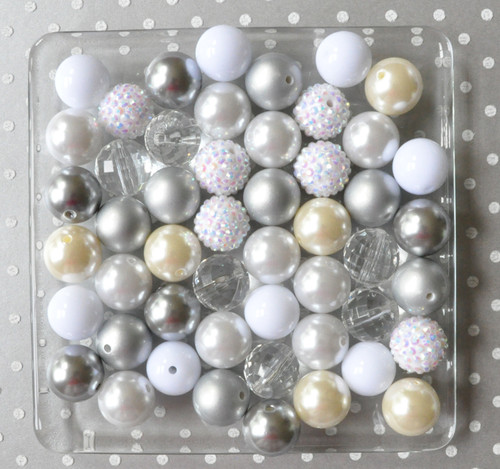 White and silver bubblegum bead wholesale kit