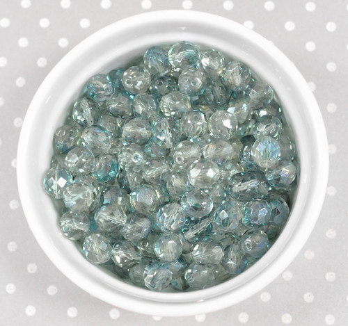 12mm Sea-green 2-tone faceted round Czech glass beads