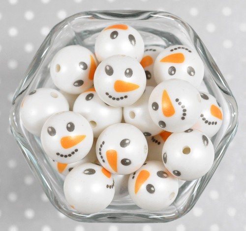 Wholesale 20mm Snowman print bubblegum plastic beads 100pc