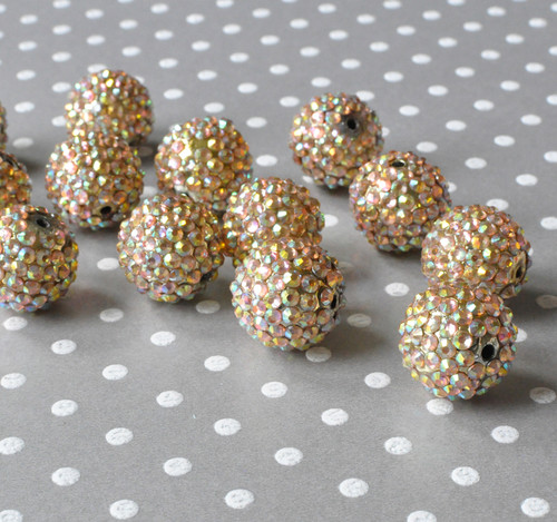 20mm Gold metallic AB rhinestone bubblegum beads