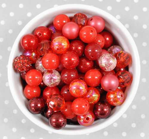16mm Red variety mix bubblegum beads