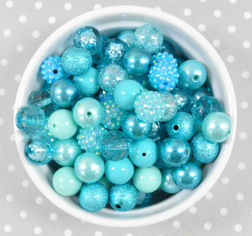 16mm Turquoise variety mix bubblegum beads