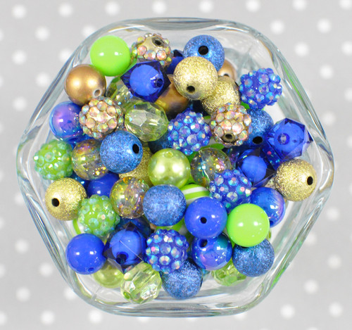 12mm Royal and Green bubblegum bead mix