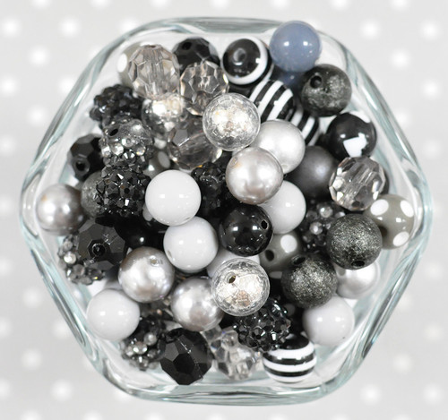 12mm Black and white variety mix bubblegum beads