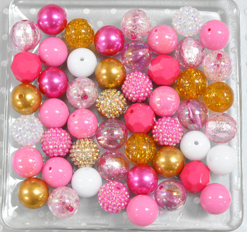 Hot pink and Gold Dolly bubblegum bead bulk mix