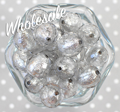 Wholesale 20mm Grey Bead in a bead disco foil bubblegum beads 100pc