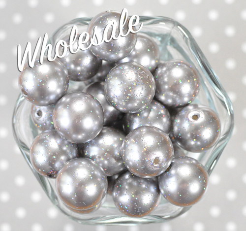 Wholesale 20mm Grey glitter pearl bubblegum beads 100pc