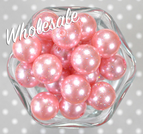 Wholesale 20mm Pink glitter pearl bubblegum beads 100pc