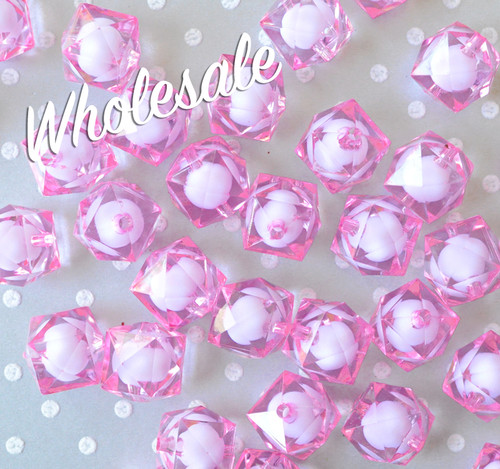 Wholesale 20mm Pink Ice cube bubblegum beads 100pc