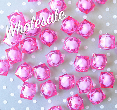Wholesale 20mm Hot pink Ice cube bubblegum beads 100pc