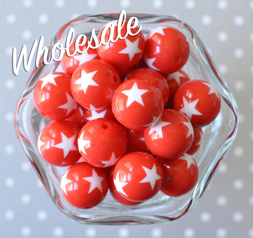 Wholesale 20mm Red star print bubblegum beads 100pc