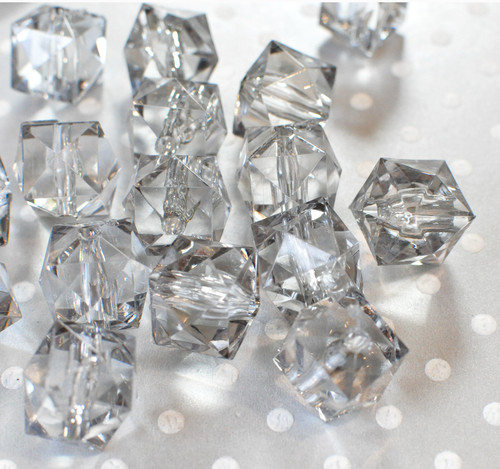 20mm Grey clear cube faceted acrylic beads