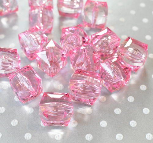 20mm Pink clear cube faceted acrylic beads