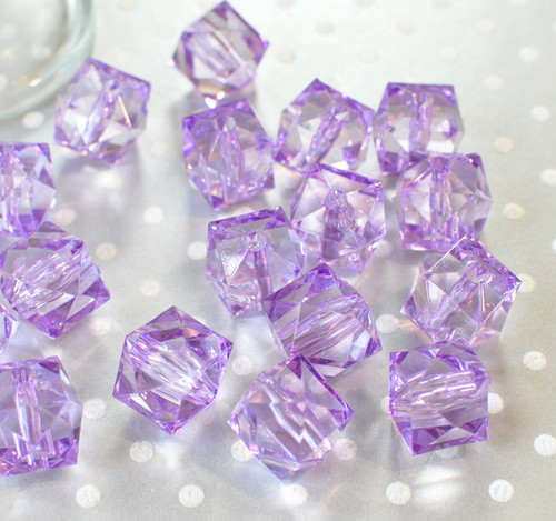 20mm Purple clear cube faceted acrylic beads