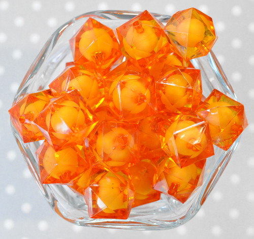 20mm Orange ice cube faceted acrylic beads