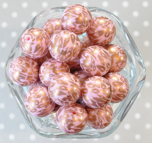 20mm Pink Gold Leopard printed bubblegum beads