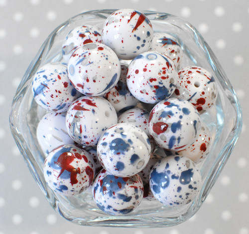 20mm Americana Splatter printed bubblegum beads