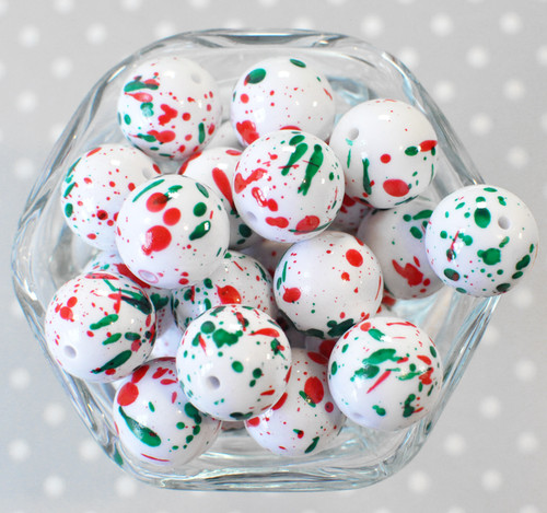 20mm Christmas Splatter printed bubblegum beads