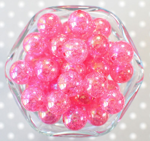 16mm Shocking pink Crackle bubblegum beads