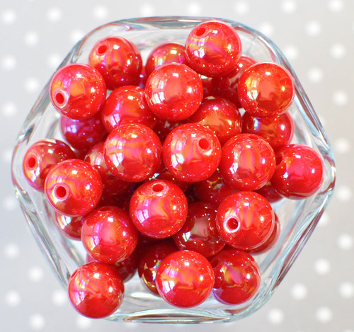 16mm Red Solid AB bubblegum beads