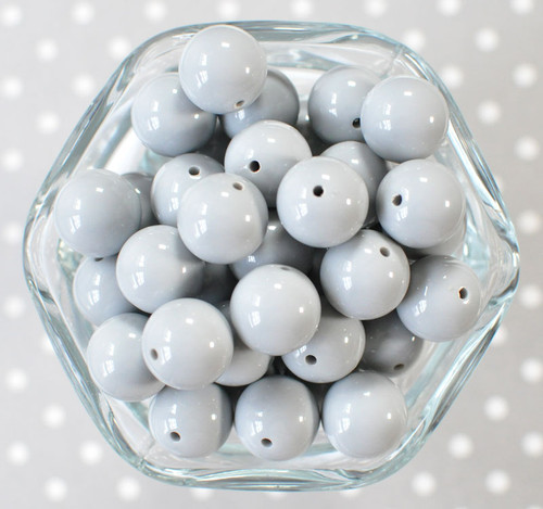 16mm Light Grey solid bubblegum beads