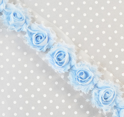 1.5" Mini shabby flower trim Cornflower