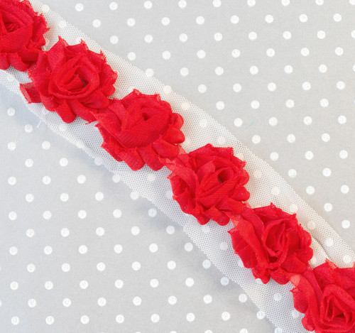 1.5" Mini shabby flower trim Red