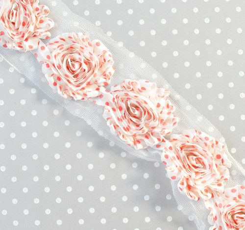2.5" shabby flower trim Light red dot