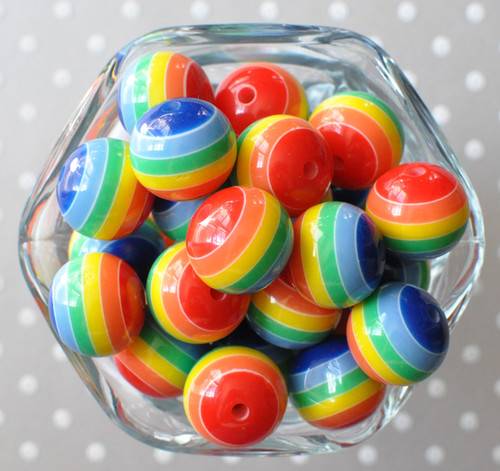 20mm Rainbow striped bubblegum beads