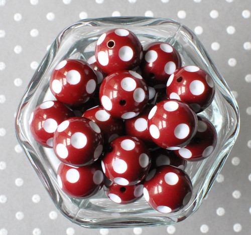 Cranberry red polka dot 20mm bubblegum beads