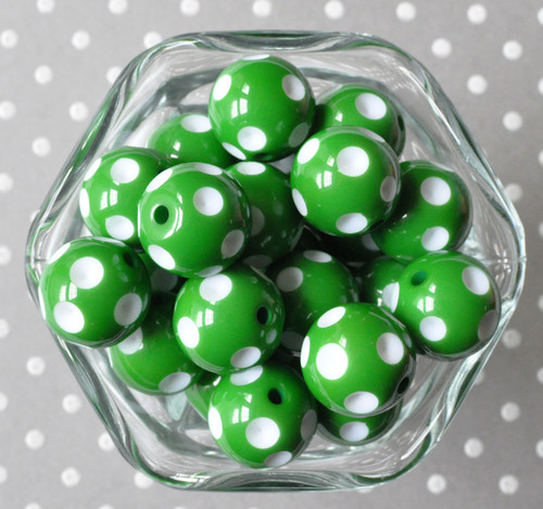 Emerald green polka dot 20mm bubblegum beads