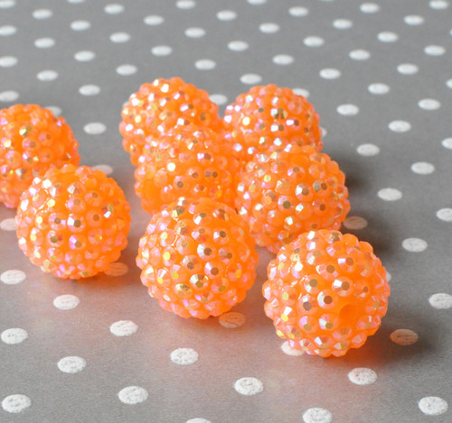 20mm bright orange AB rhinestone bubblegum beads wholesale