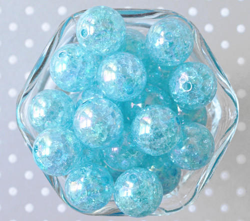 20mm Lt Ocean blue AB crackle bubblegum beads