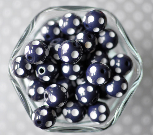 16mm Navy blue polka dot bubblegum beads