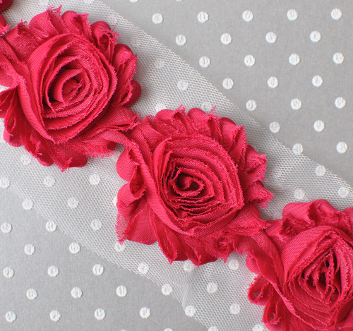 2.5" shabby flower trim Dark shocking pink