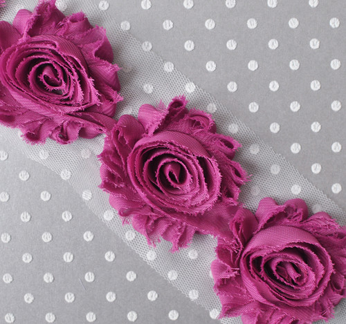 2.5" shabby chiffon flower trim Fuchsia