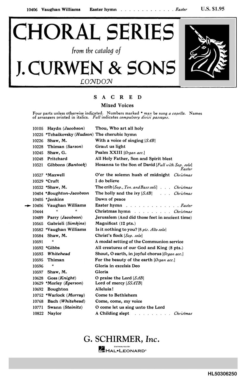 Product image for Easter Hymn (from Three Choral Hymns) | G. Schirmer, Inc. | SATB with Orchestra | My Worship Store