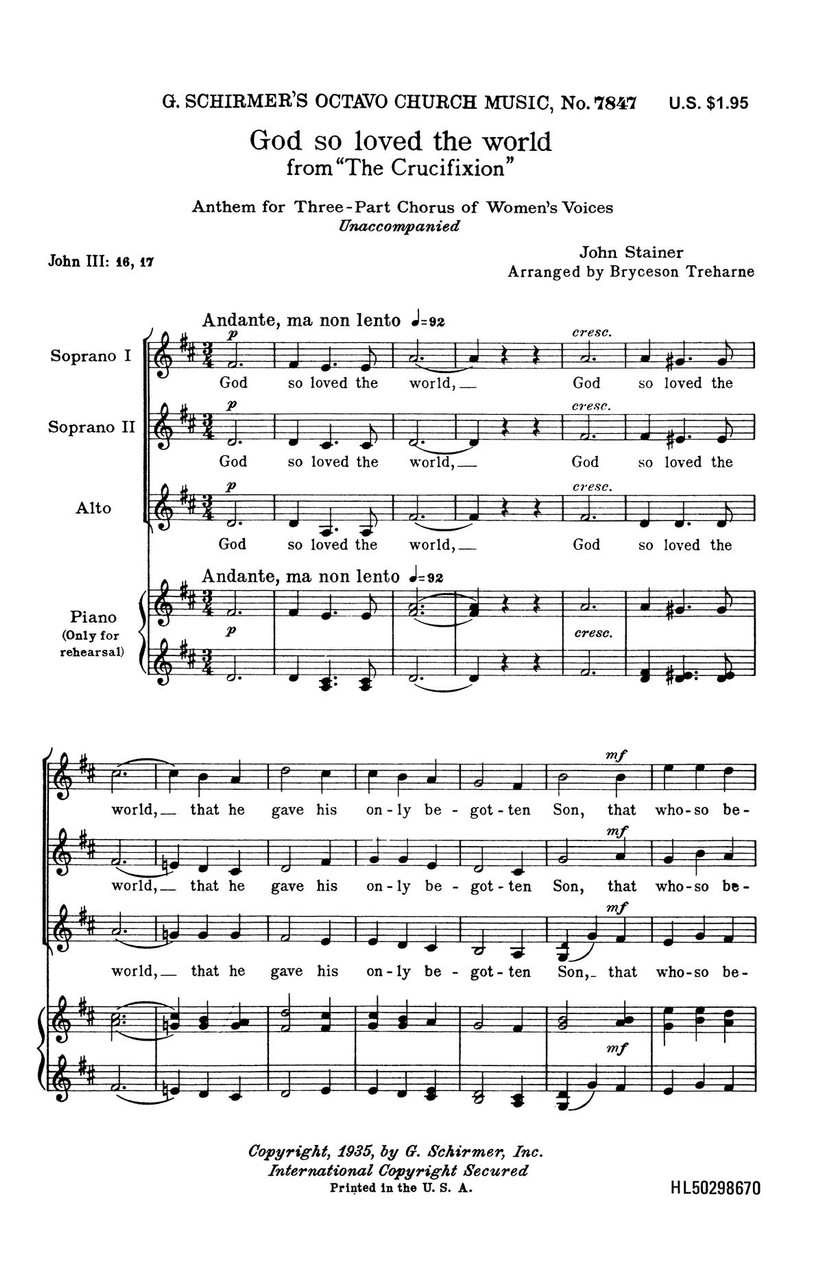 Product image for God So Loved the World (from The Crucifixion) | Schirmer | SSA a cappella | My Worship Store