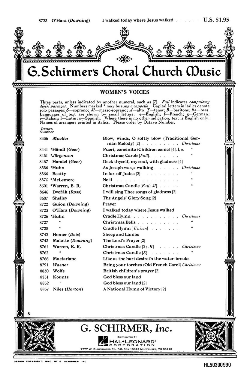 Product image for I Walked Today Where Jesus Walked | Schirmer | SSA with Piano | My Worship Store