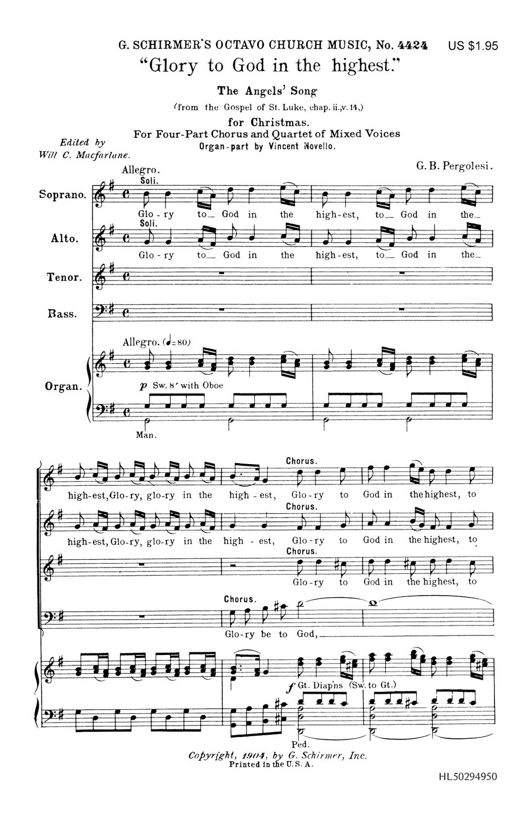 Product image for Glory To God In The Highest Organ | G SCHIRMER, INC | SATB with Organ | My Worship Store