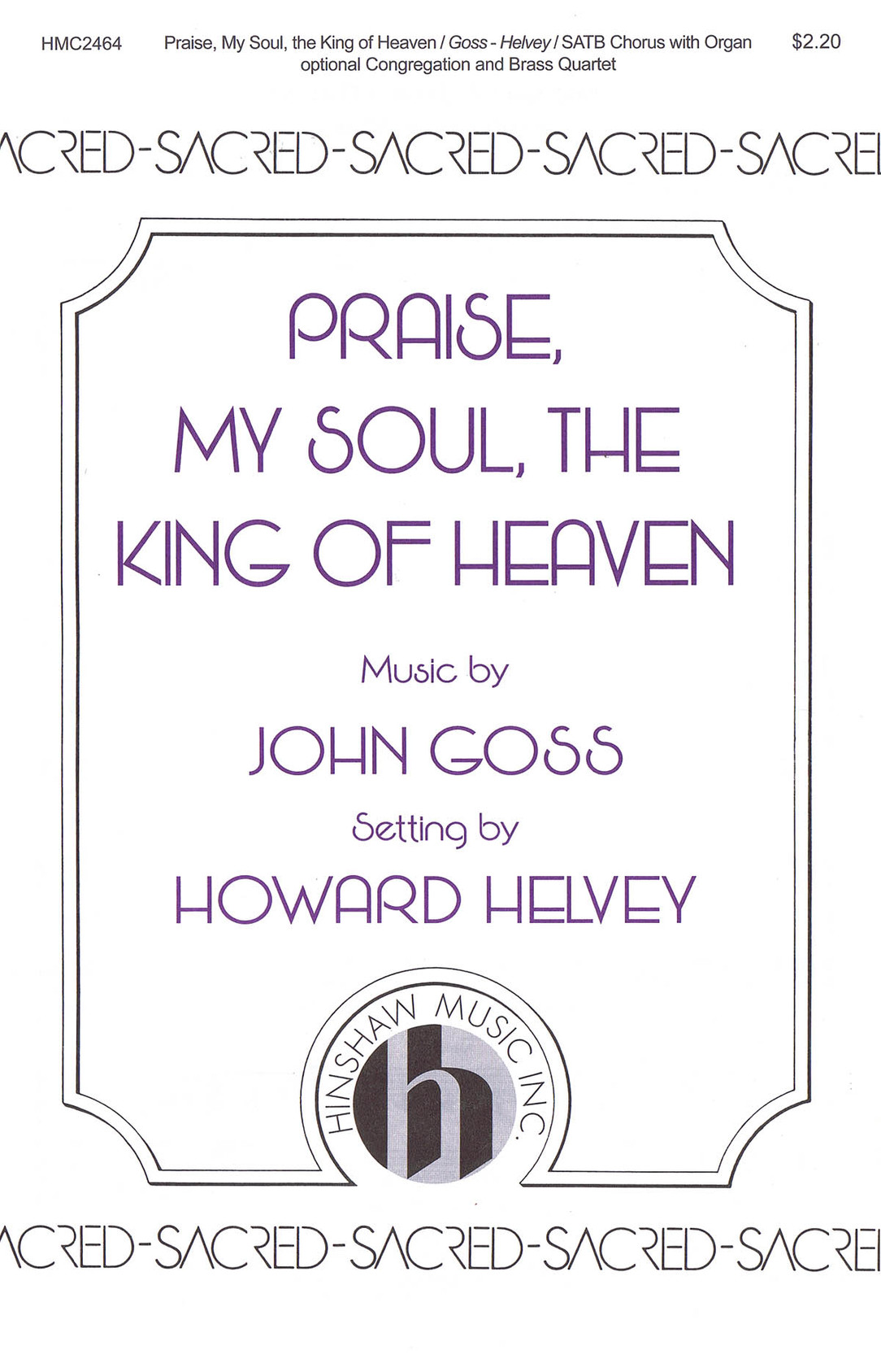 Product image for Praise, My Soul, the King of Heaven | Hinshaw Music | SATB/Opt. Brass | My Worship Store